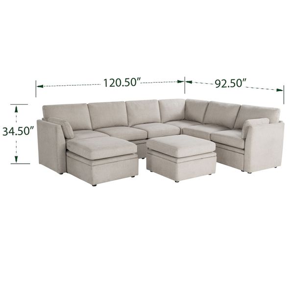 Oloa 3R Modular Sectional Sofa Couch 8 Piece L-Shaped Living Room Sofa Set with 2 Ottomans