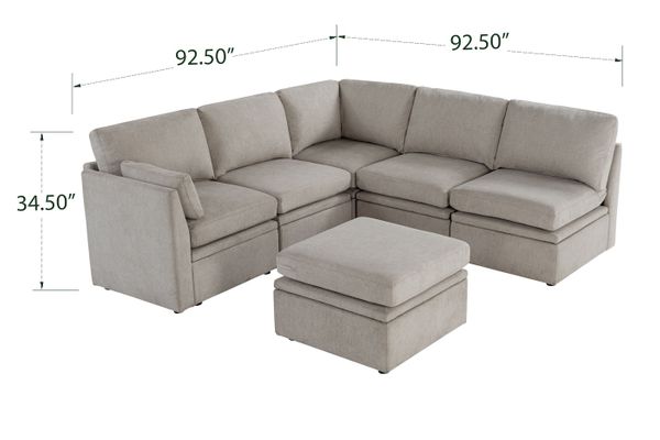 Oloa 3R Modular Sectional Sofa Couch 6 Piece L-Shaped Living Room Sofa with Ottoman