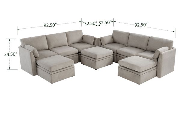 Oloa 3R Modular Sectional Sofa Couch 9 Piece Double U-Shaped Living Room Sofa Set